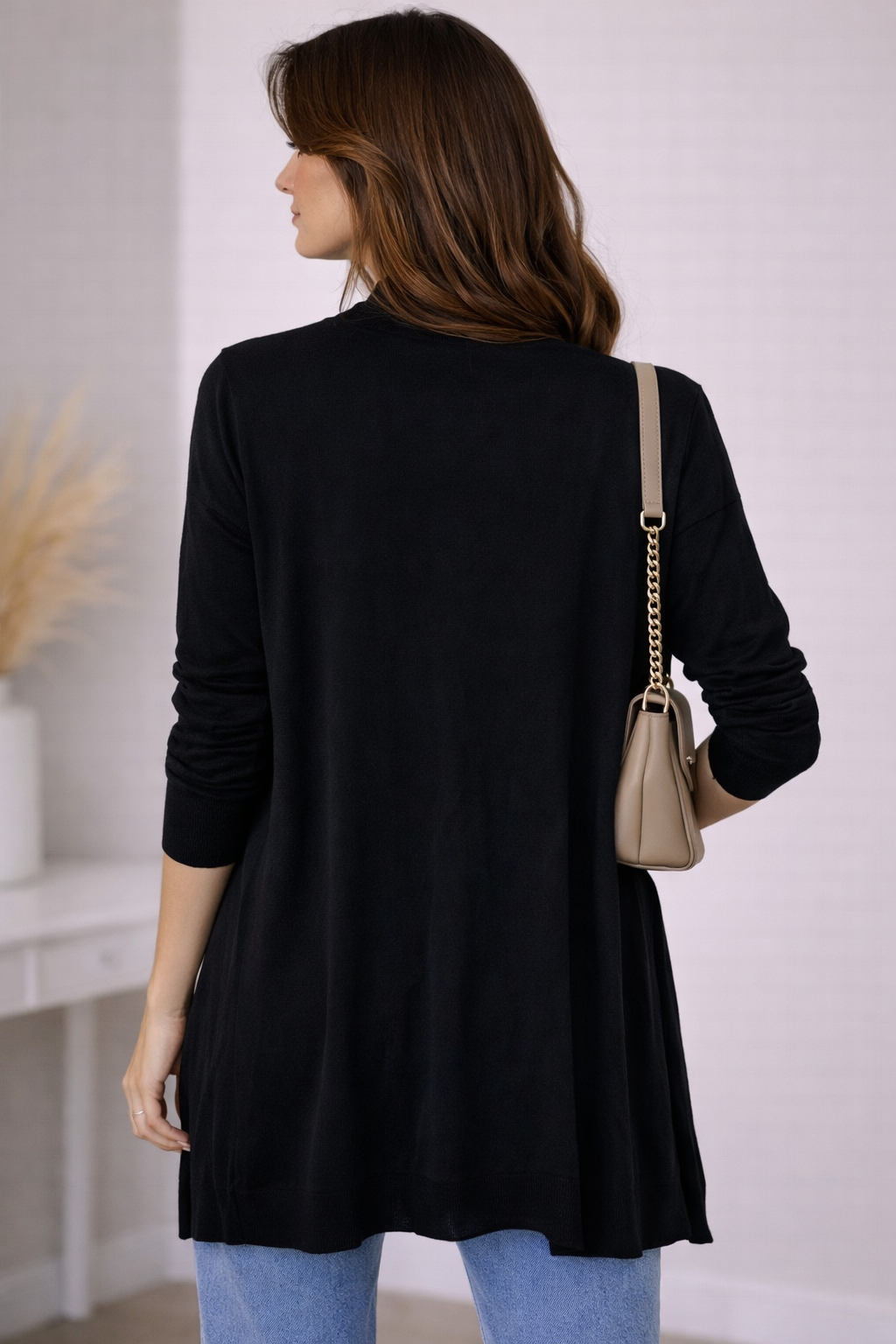 Cardigan lungo donna aperto frontale