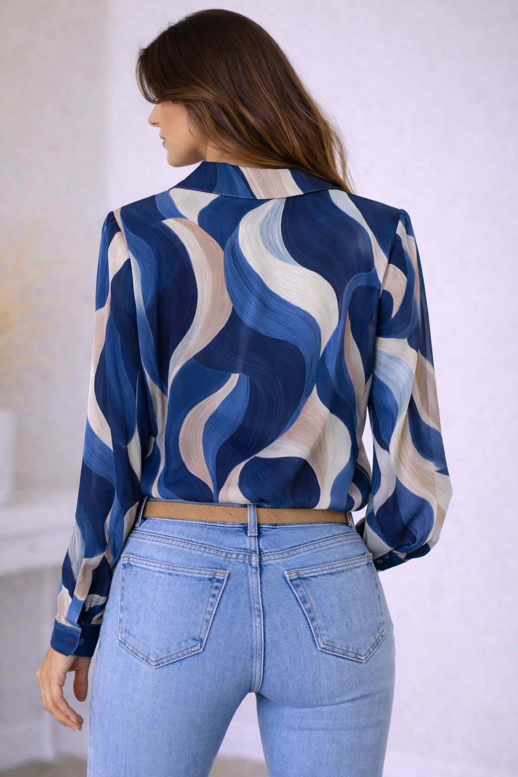 Camicia Donna con Stampa Fluida e Collo Classico