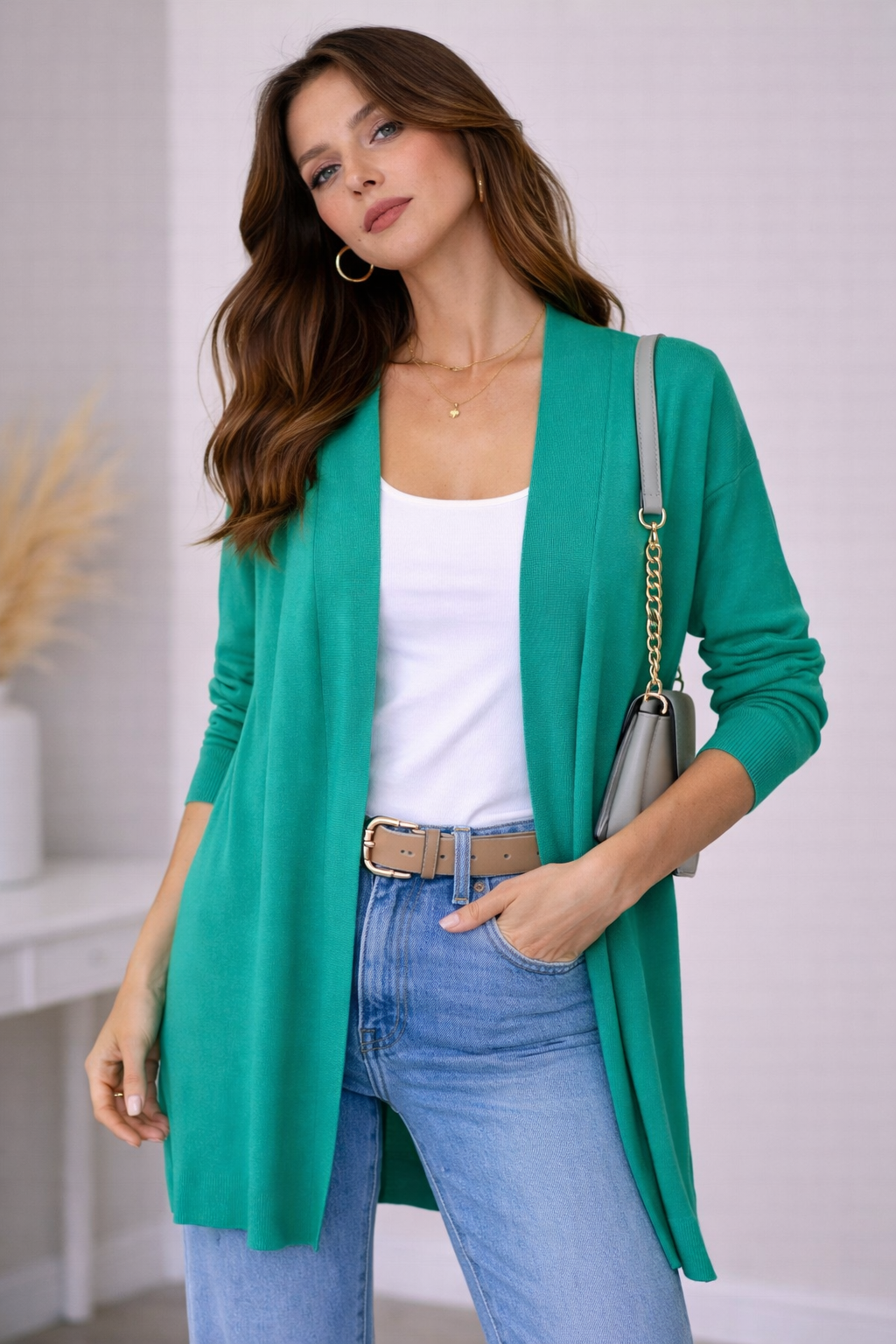 Cardigan lungo donna aperto frontale