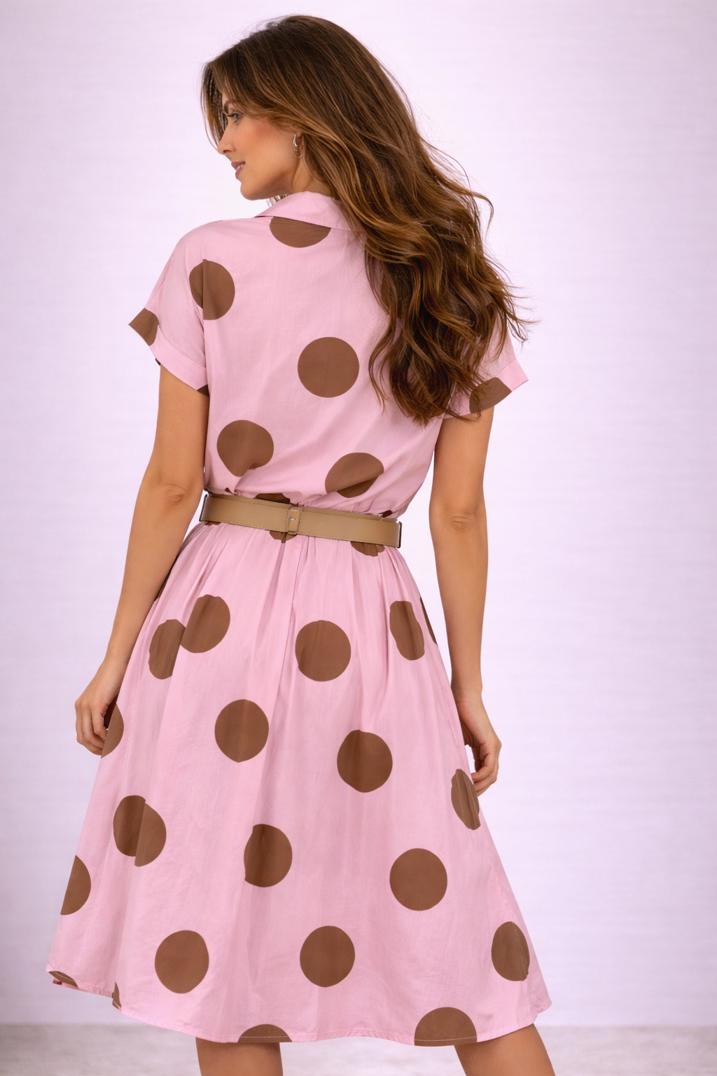 Completo Donna a Pois con Camicia Annodata e Gonna Midi