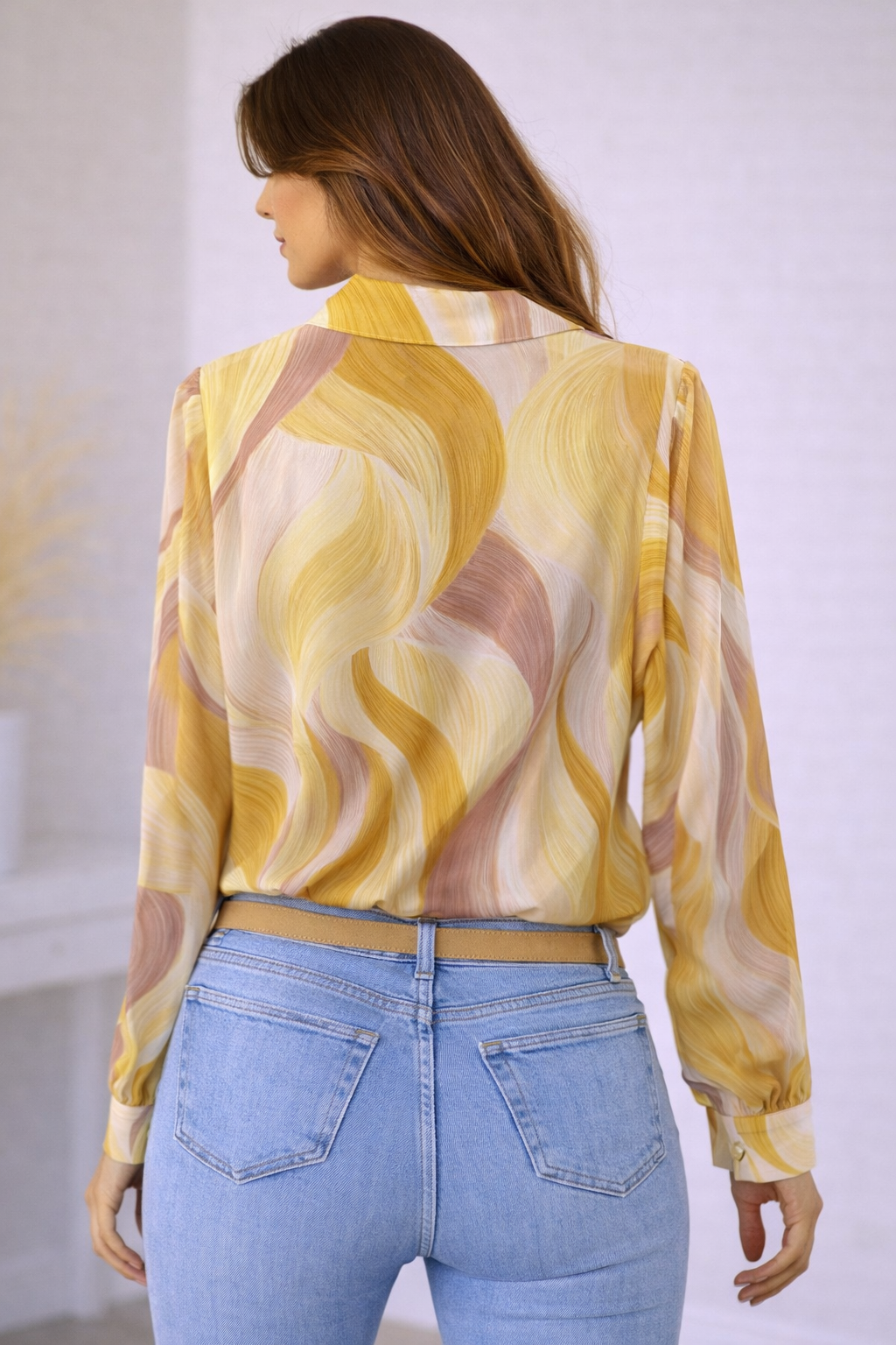 Camicia Donna con Stampa Fluida e Collo Classico