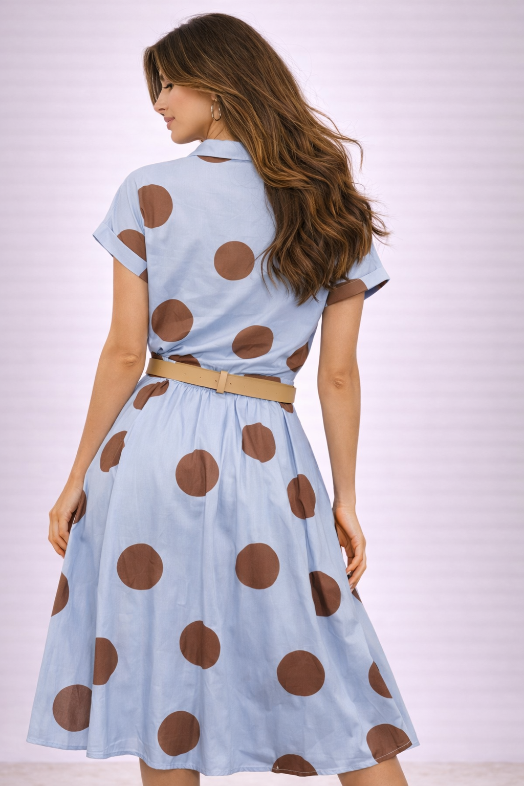 Completo Donna a Pois con Camicia Annodata e Gonna Midi