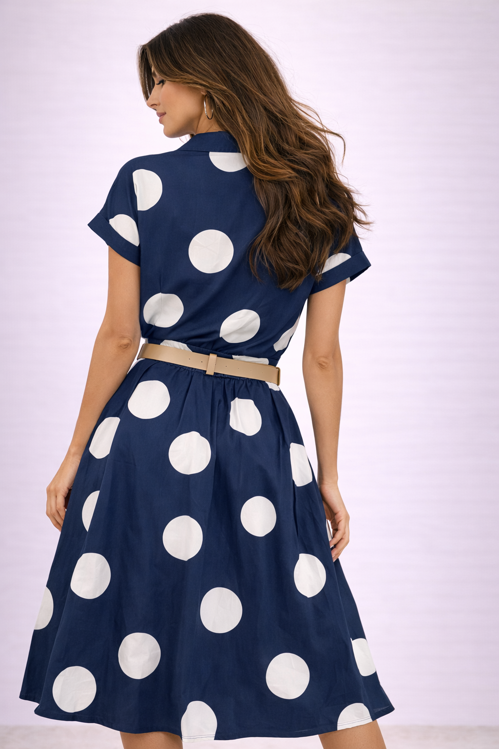 Completo Donna a Pois con Camicia Annodata e Gonna Midi