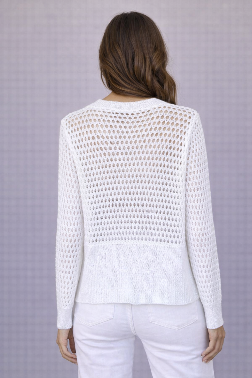 Cardigan donna traforato con bottone gioiello