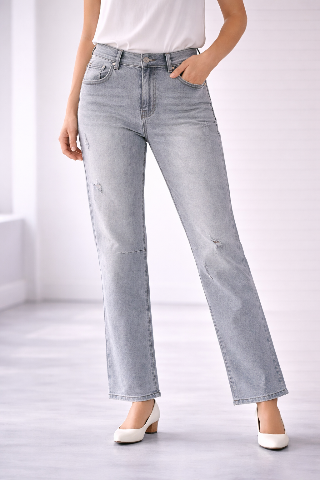 Jeans Donna Grigio con Tasche Posteriori con Paillettes Oro