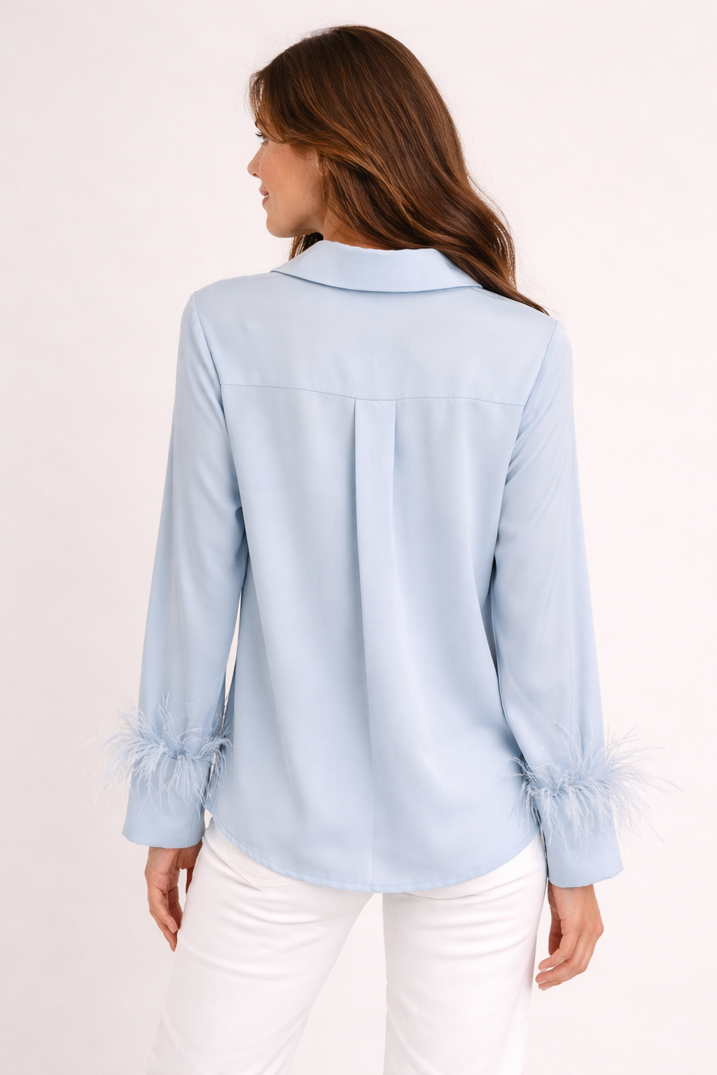 Camicia Donna con Polsini Decorati in Piuma