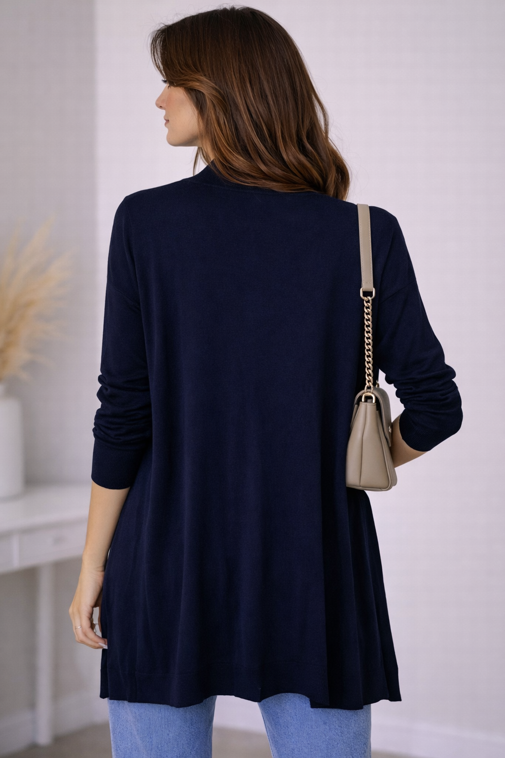 Cardigan lungo donna aperto frontale